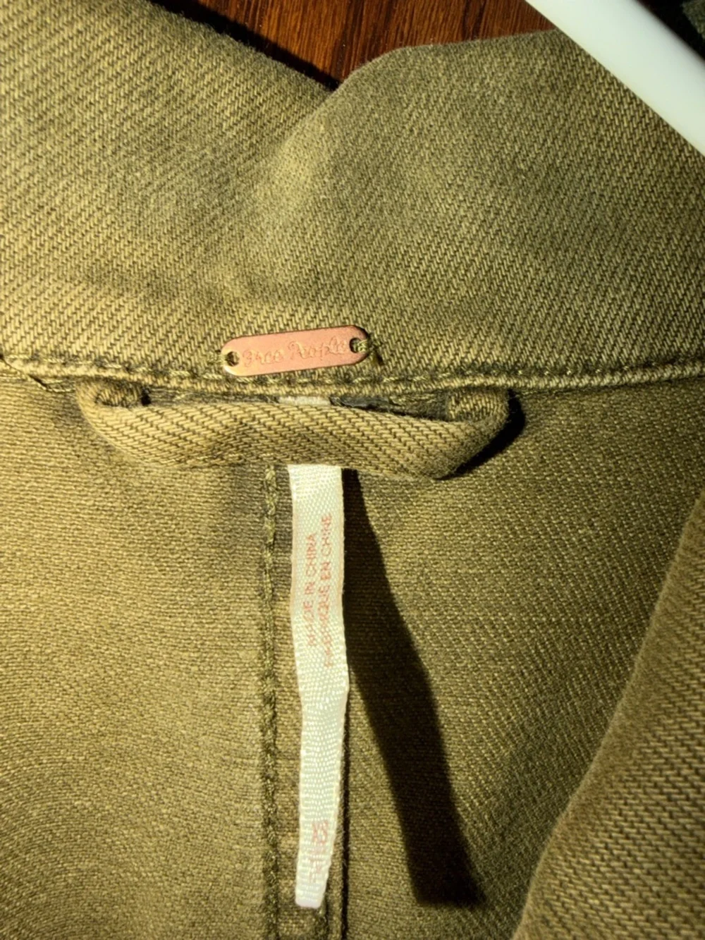 Free People Olive Green Peplum Jean Jacket with Lace-Up Sleeves - Picture 2 of 6